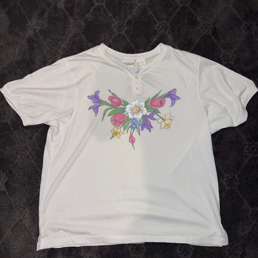 Bobbie Brooks Anywear Cotton Blend custom floral design Hand painted Sz XL